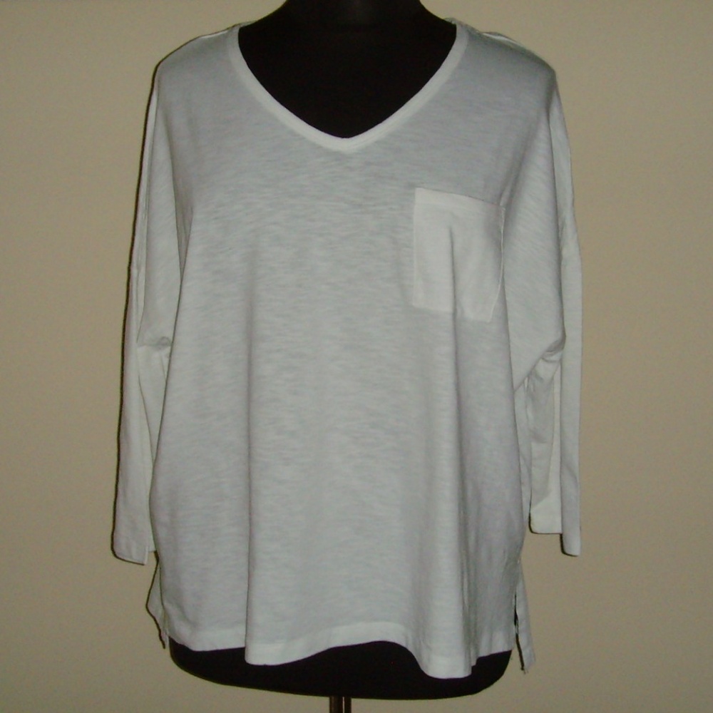 Lord & Taylor Woman 100% Cotton Long Sleeve Tee 2X - White